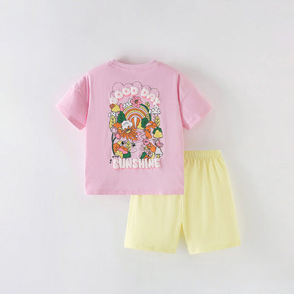 MyKids-USA® Baby Kids Flowers and Letters Pattern T-shirt and Shorts Clothing Set for Girls