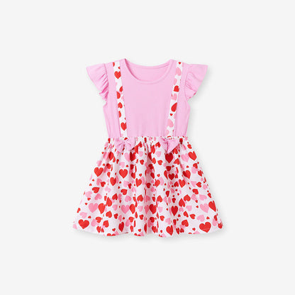 MyKids-USA® Heart Pattern Fly Sleeves Dress for Stylish Girls