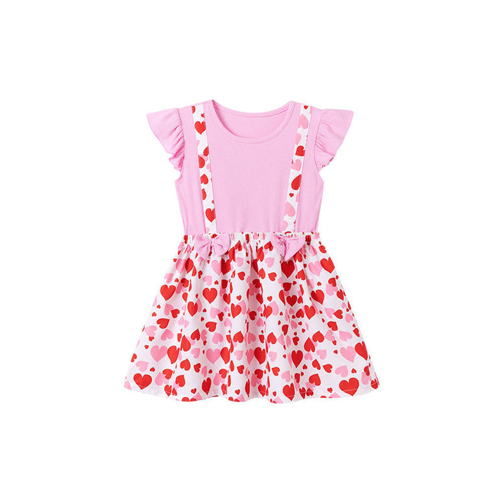 MyKids-USA® Heart Pattern Fly Sleeves Dress for Stylish Girls