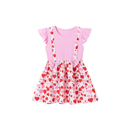 MyKids-USA® Heart Pattern Fly Sleeves Dress for Stylish Girls