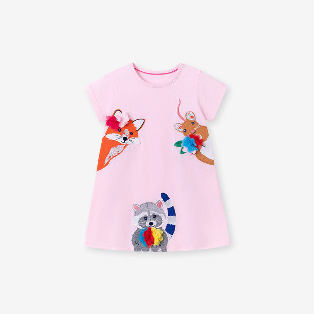 MyKids-USA® Animals Cartoon Pattern Short Sleeves Dress for Stylish Girls
