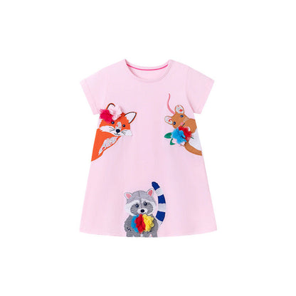 MyKids-USA® Animals Cartoon Pattern Short Sleeves Dress for Stylish Girls