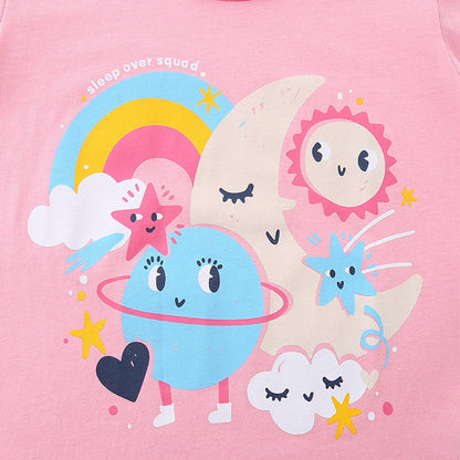 MyKids-USA® Girls’ Sun and Moon Cartoon Pattern T-shirt in European and American Style