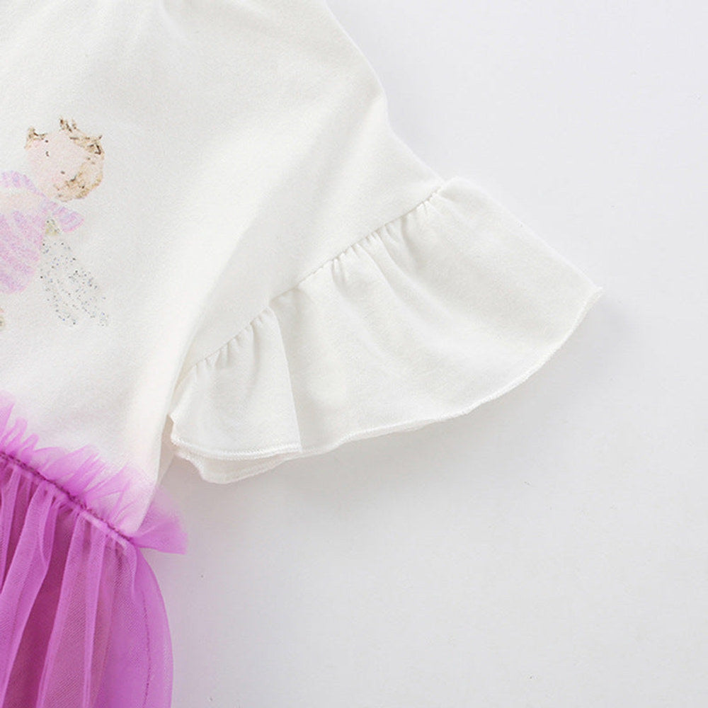 MyKids-USA® Cartoon Pattern Fly Sleeves Tulle Patchwork Dress for Stylish Girls