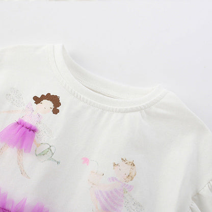 MyKids-USA® Cartoon Pattern Fly Sleeves Tulle Patchwork Dress for Stylish Girls