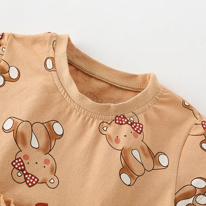 MyKids-USA® Cartoon Teddy Bear Pattern Short Sleeves Dress for Stylish Girls