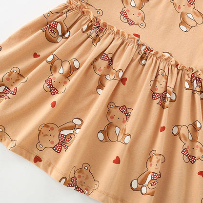 MyKids-USA® Cartoon Teddy Bear Pattern Short Sleeves Dress for Stylish Girls