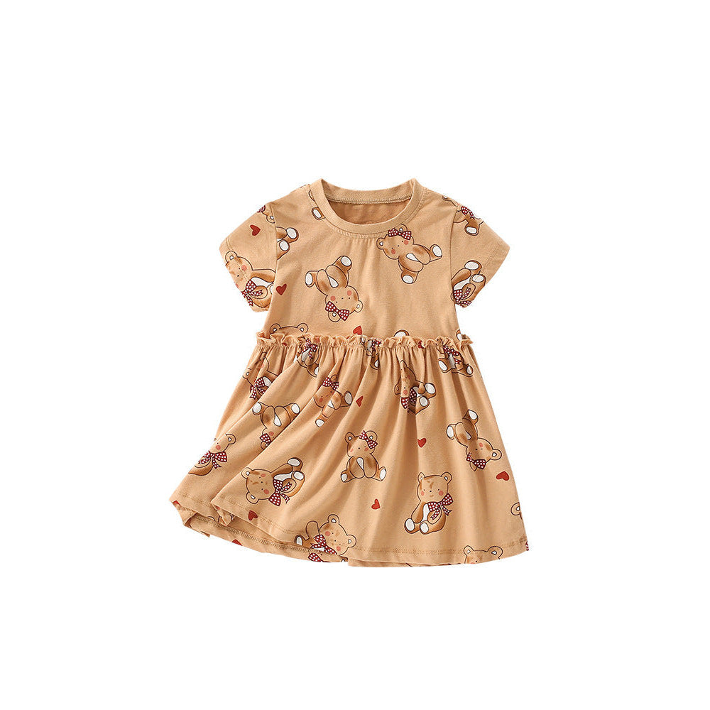 MyKids-USA® Cartoon Teddy Bear Pattern Short Sleeves Dress for Stylish Girls