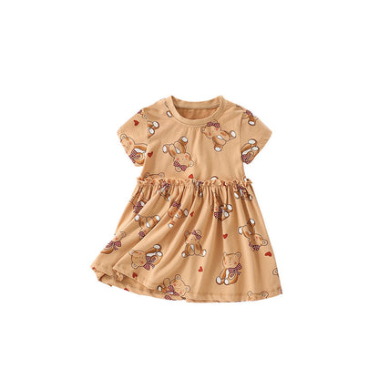 MyKids-USA® Cartoon Teddy Bear Pattern Short Sleeves Dress for Stylish Girls