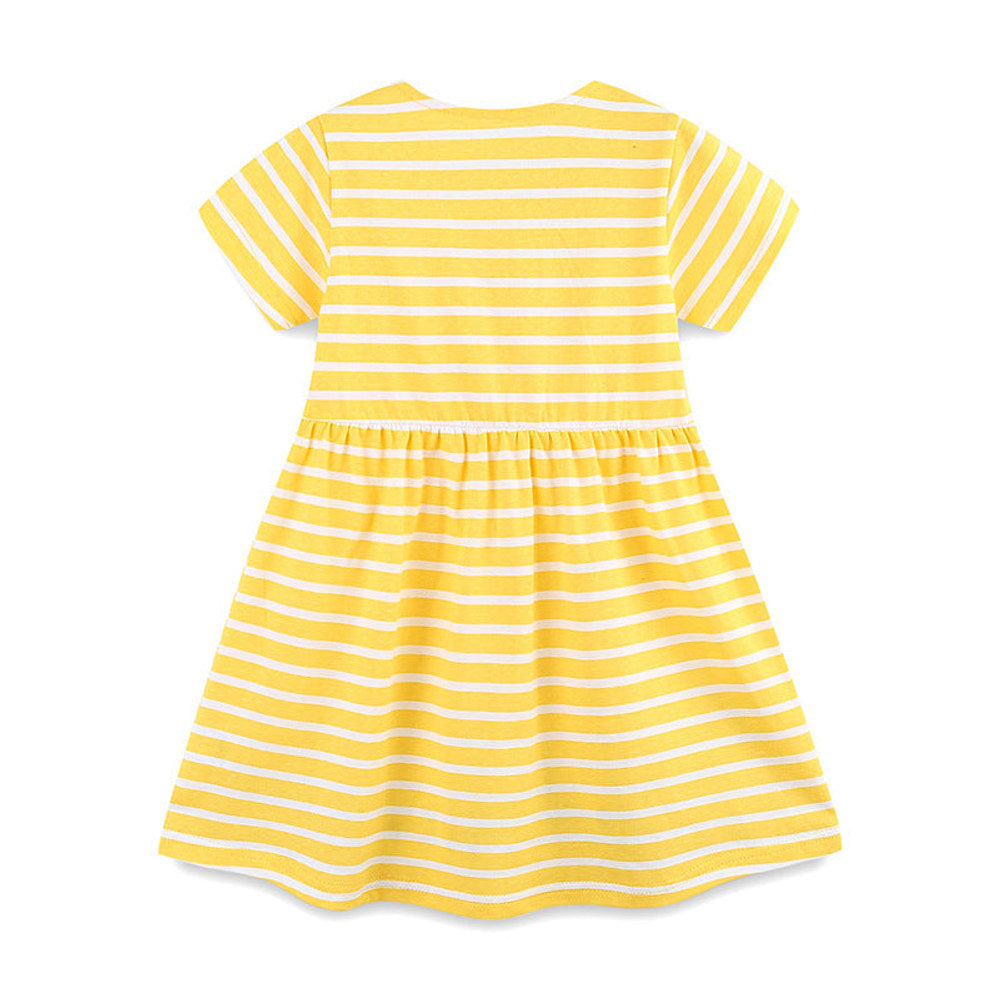 MyKids-USA® Baby Girls Cute Rabbits Pattern Short Sleeves Striped Dress