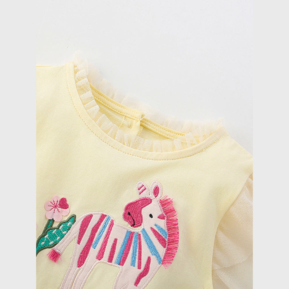 MyKids-USA® Animals Cartoon Pattern Fly Sleeves Tulle Patchwork Dress for Stylish Girls