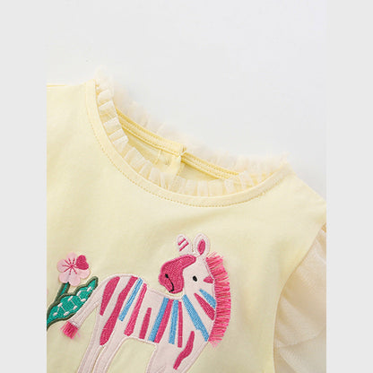 MyKids-USA® Animals Cartoon Pattern Fly Sleeves Tulle Patchwork Dress for Stylish Girls