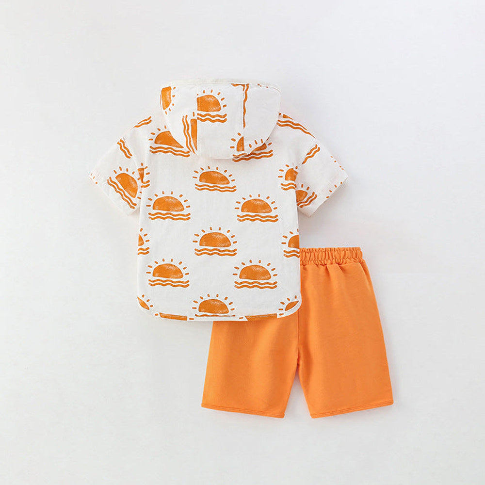 MyKids-USA® Baby Kids Sunrise Pattern Hooded T-shirt and Shorts Clothing Set for Boys