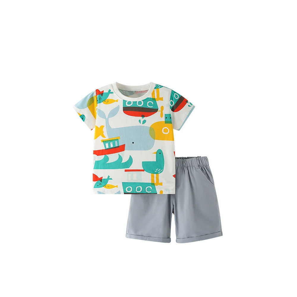 MyKids-USA® Baby Kids Fish Cartoon Pattern T-shirt and Shorts Clothing Set for Boys
