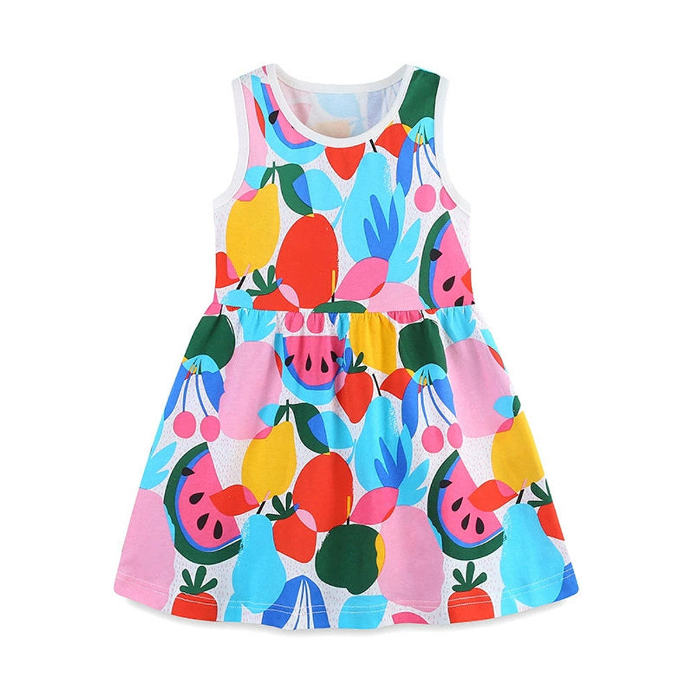 MyKids-USA® Colorful Fruits Pattern Sleeveless Dress for Stylish Girls