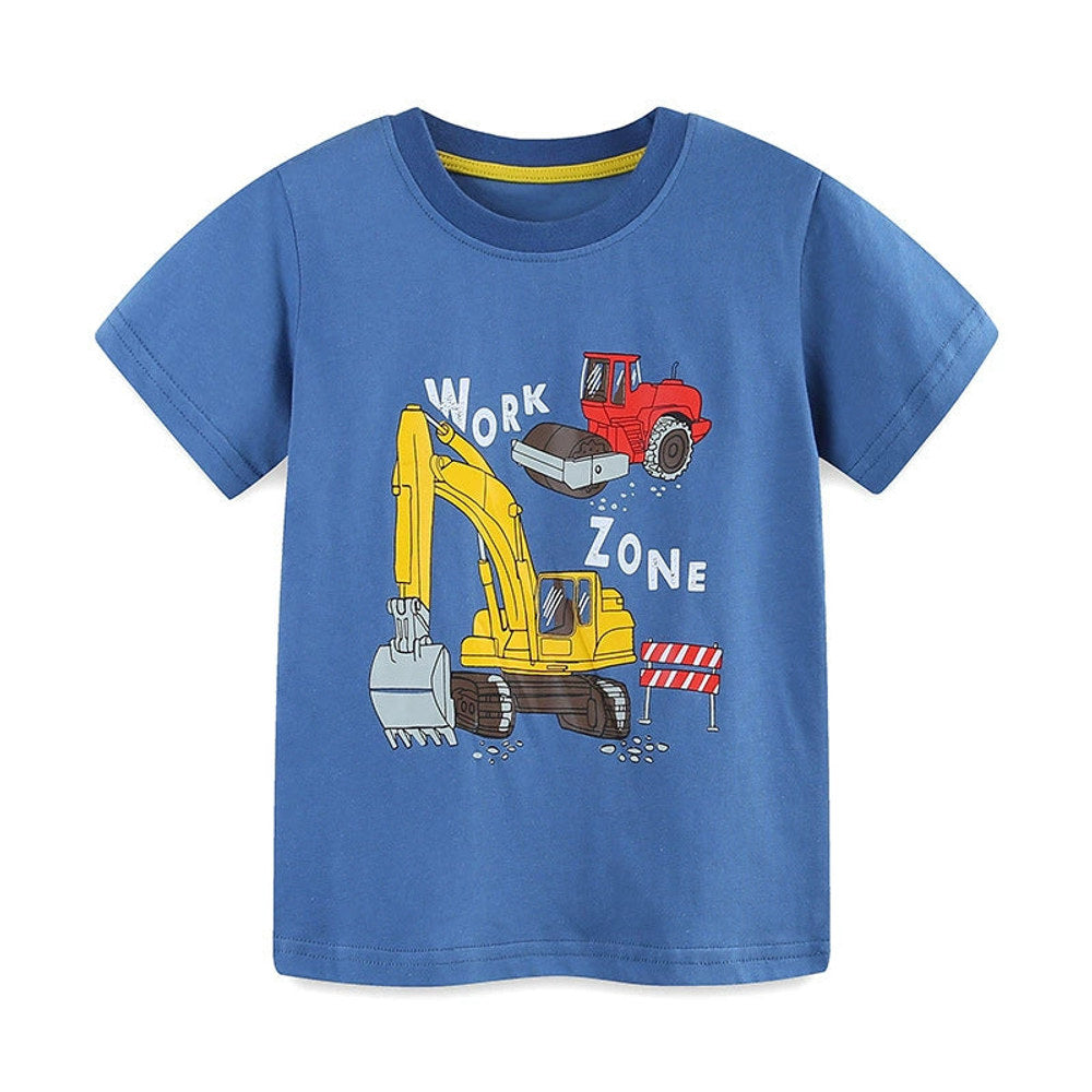 MyKids-USA® Boys’ Engineering Cars Cartoon Pattern T-shirt in European and American Style