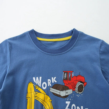 MyKids-USA® Boys’ Engineering Cars Cartoon Pattern T-shirt in European and American Style