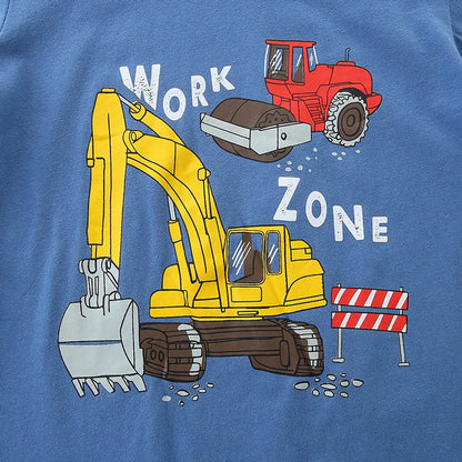 MyKids-USA® Boys’ Engineering Cars Cartoon Pattern T-shirt in European and American Style