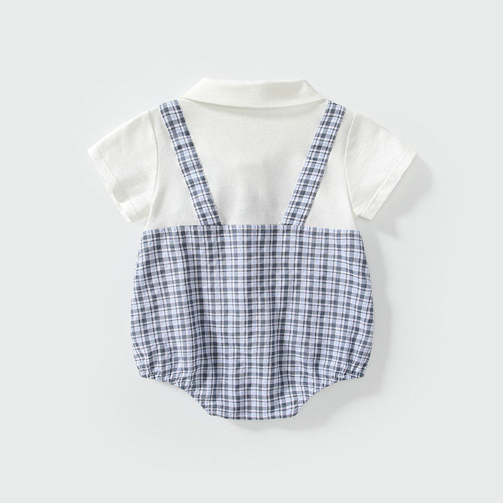 MyKids-USA® Short Sleeves Plaid Pattern Single Breasted bodysuit with Turn-down Collar