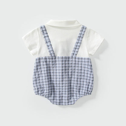 MyKids-USA® Short Sleeves Plaid Pattern Single Breasted bodysuit with Turn-down Collar