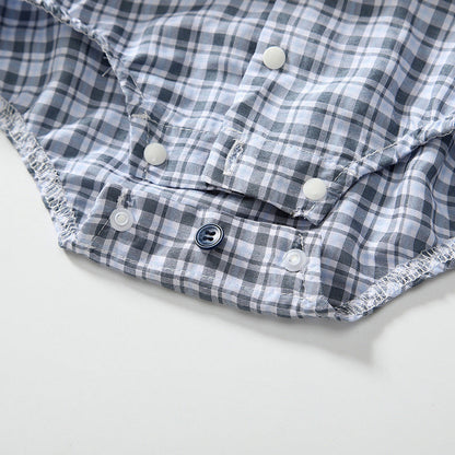 MyKids-USA® Short Sleeves Plaid Pattern Single Breasted bodysuit with Turn-down Collar