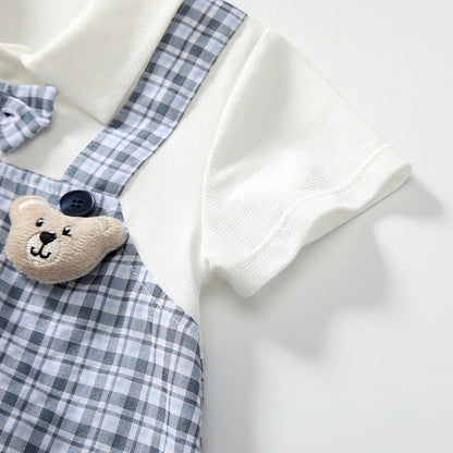 MyKids-USA® Short Sleeves Plaid Pattern Single Breasted bodysuit with Turn-down Collar