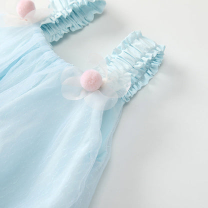 MyKids-USA® Kids Girls Cute Blue Sleeveless Tulle Dress