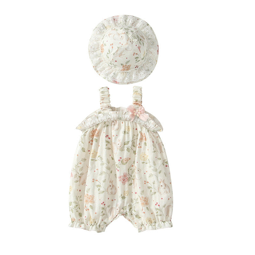 MyKids-USA® Sleeveless Floral Pattern Strap Rompers with Hat for Stylish Girls