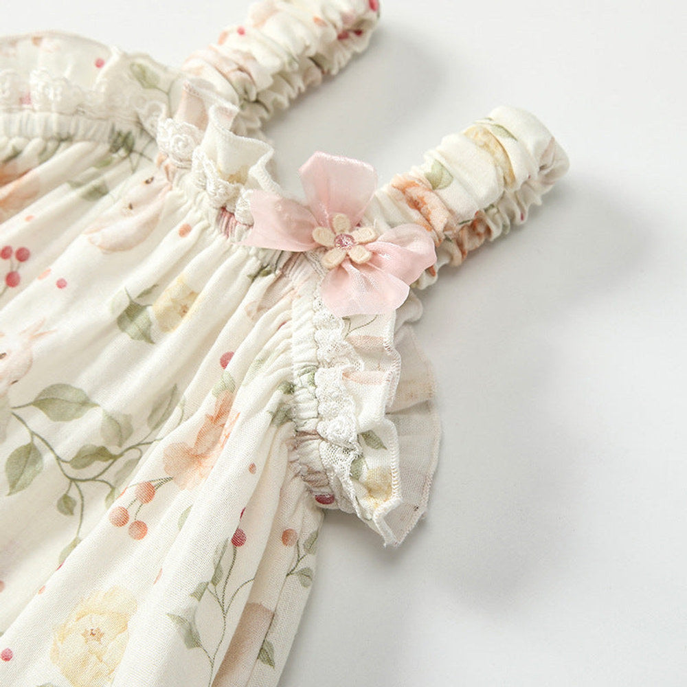MyKids-USA® Sleeveless Floral Pattern Strap Rompers with Hat for Stylish Girls