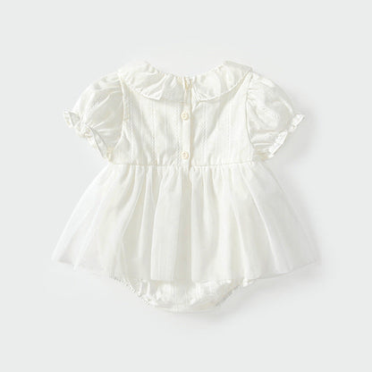 MyKids-USA® Baby Girls Cute Solid Color Floral Embroidery Short Sleeves Dress Design bodysuit