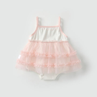 MyKids-USA® Baby Girls Cute Color Patchwork Butterfly Pattern Sleeveless Tulle Dress Design bodysuit