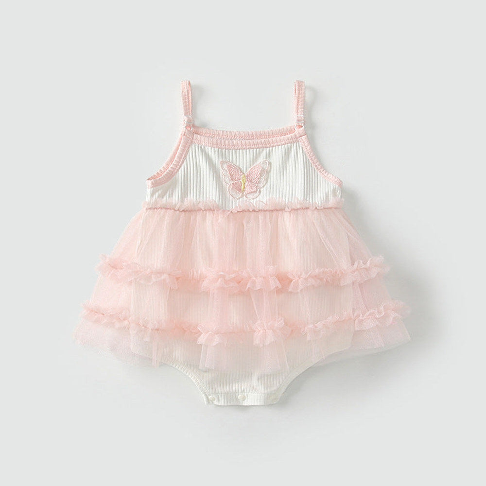 MyKids-USA® Baby Girls Cute Color Patchwork Butterfly Pattern Sleeveless Tulle Dress Design bodysuit