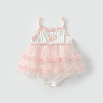 MyKids-USA® Baby Girls Cute Color Patchwork Butterfly Pattern Sleeveless Tulle Dress Design bodysuit