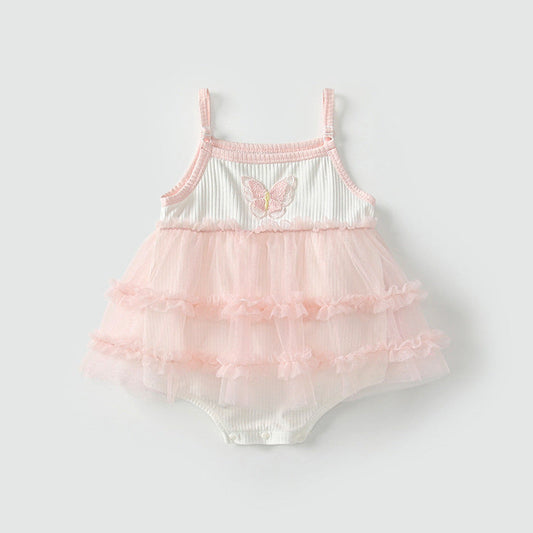 MyKids-USA® Baby Girls Cute Color Patchwork Butterfly Pattern Sleeveless Tulle Dress Design bodysuit