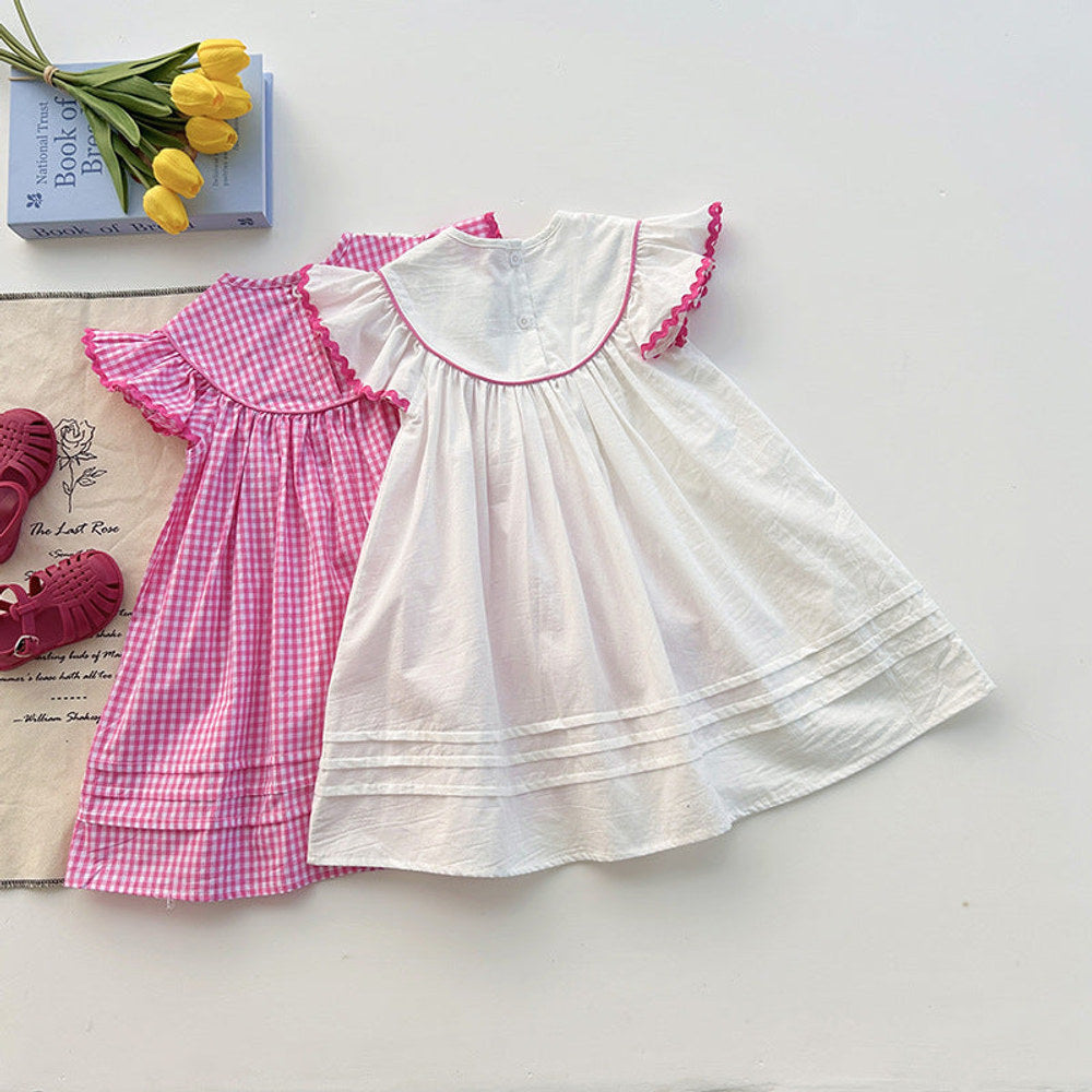 MyKids-USA® Baby Kids Girls Fly Sleeves Heart Pattern Embroidered Dress