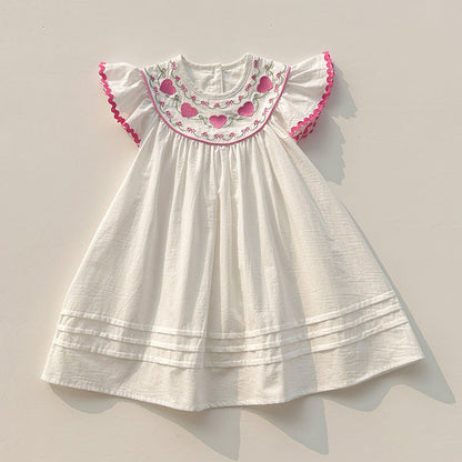 MyKids-USA® Baby Kids Girls Fly Sleeves Heart Pattern Embroidered Dress