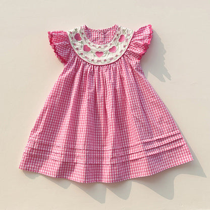 MyKids-USA® Baby Kids Girls Fly Sleeves Heart Pattern Embroidered Dress
