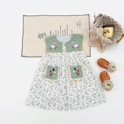 MyKids-USA® Baby Kids Girls Sleeveless Flowers and Animals Pattern Embroidered Dress
