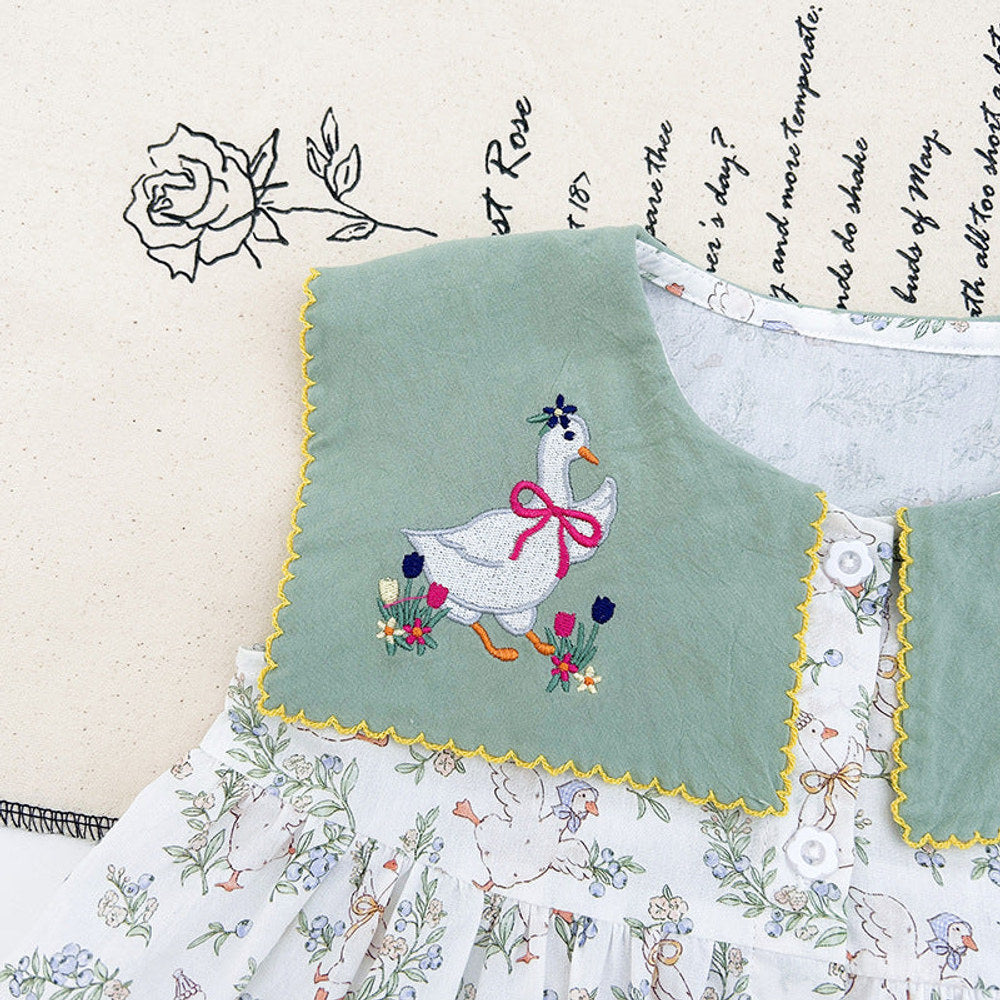 MyKids-USA® Baby Kids Girls Sleeveless Flowers and Animals Pattern Embroidered Dress