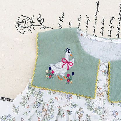 MyKids-USA® Baby Kids Girls Sleeveless Flowers and Animals Pattern Embroidered Dress