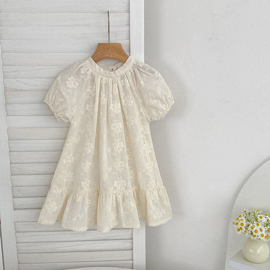 MyKids-USA® Girls Solid Color Flowers Embroidery Short Sleeves bodysuit or Girls’ Dress – Princess Sister Matching