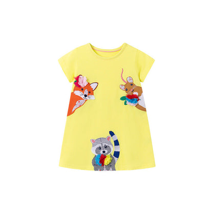 MyKids-USA® Animals Cartoon Pattern Short Sleeves Dress for Stylish Girls