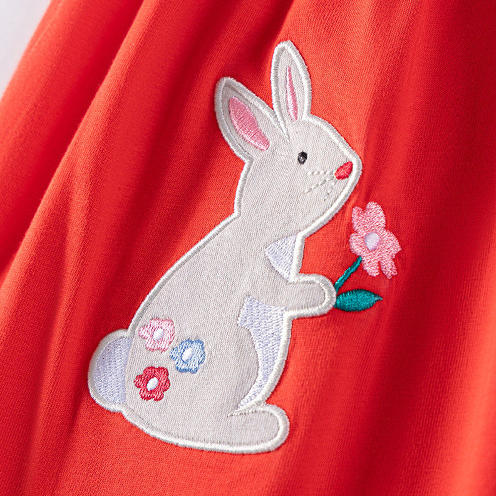 MyKids-USA® Baby Girls Cute Color Patchwork Rabbits Pattern Short Sleeves Dress