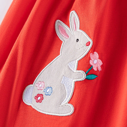 MyKids-USA® Baby Girls Cute Color Patchwork Rabbits Pattern Short Sleeves Dress