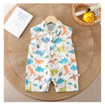 MyKids-USA® Baby Unisex Sleeveless Cartoon Dinosaurs Pattern Single Breasted Rompers