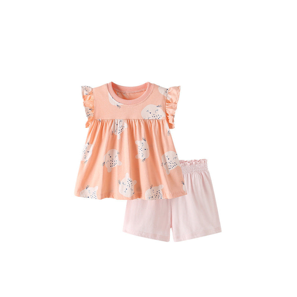 MyKids-USA® Baby Kids Cartoon Leopards Pattern Top and Pink Shorts Clothing Set for Girls