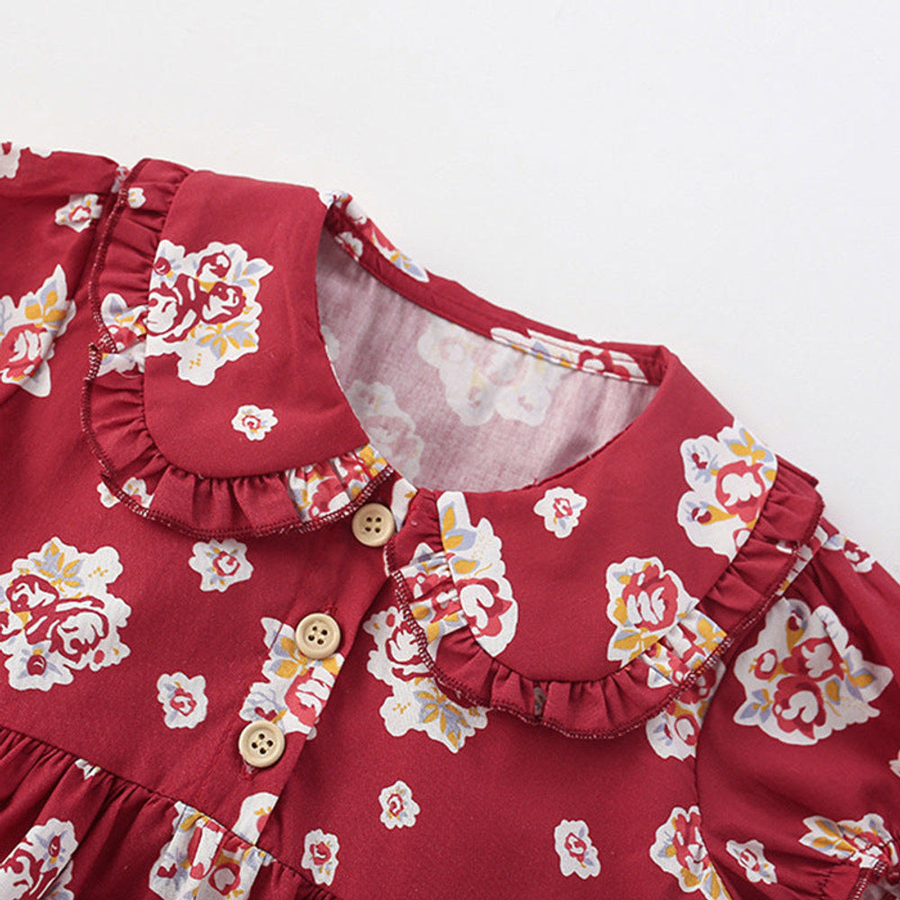 MyKids-USA® Flowers Pattern Short Sleeves Peter Pan Collar Dress for Stylish Girls