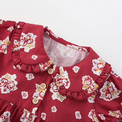 MyKids-USA® Flowers Pattern Short Sleeves Peter Pan Collar Dress for Stylish Girls
