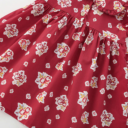 MyKids-USA® Flowers Pattern Short Sleeves Peter Pan Collar Dress for Stylish Girls