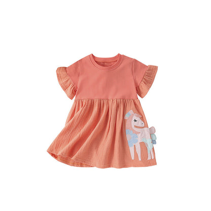 MyKids-USA® Cartoon Horse Pattern Short Sleeves Dress for Stylish Girls